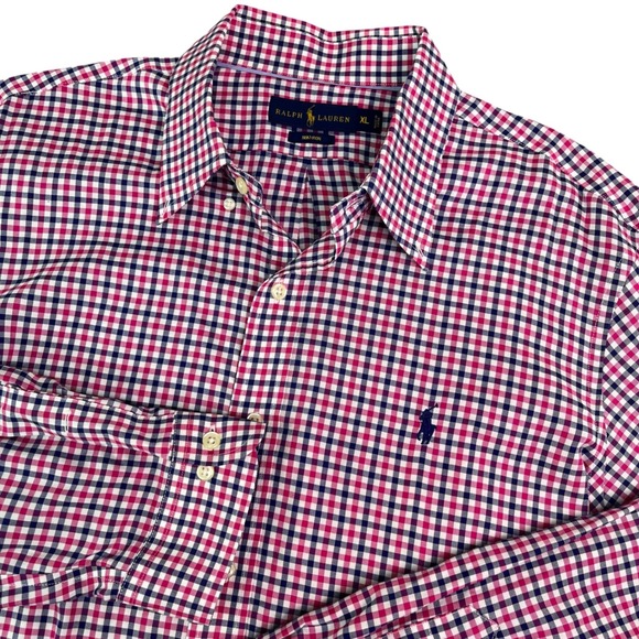 Ralph Lauren Other - Ralph Lauren Mens XL Pink Navy Blue Gingham Check Non-Iron Cotton Button Shirt